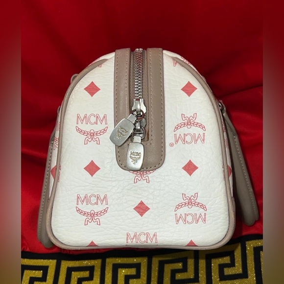 MCM Visetos Tan:Red:White Leather Satchel Bag: Boston Speedy Handbags & Purses - Picture 4 of 11
